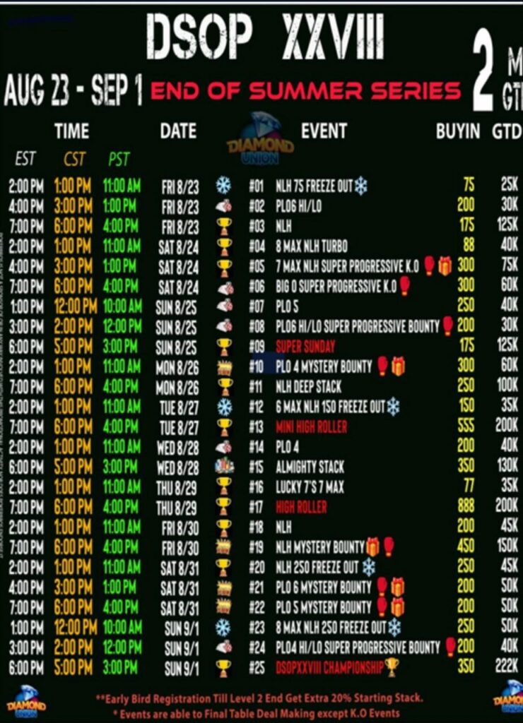 Pokerbros DSOP 28 Timetable Poster